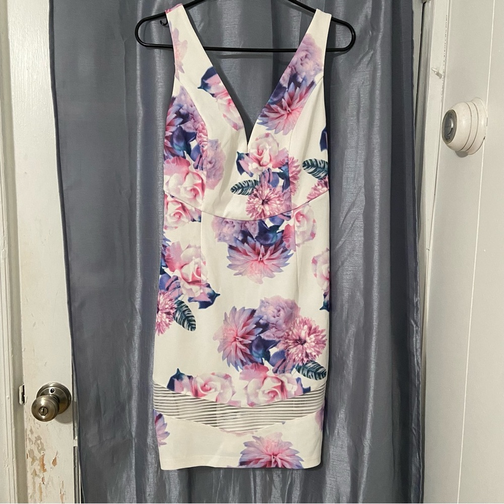 TOBI watercolor floral dress with mesh trim